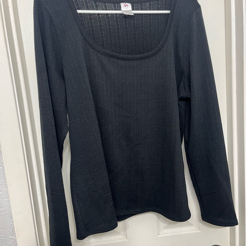 Love Black Ribbed Scoop Neck Long Sleeve Top